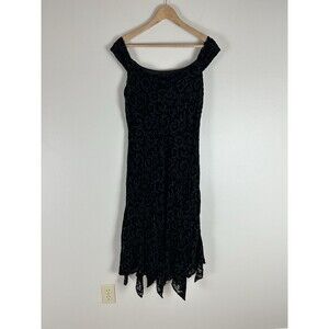 Size 8 Black Velvet Burnout Dress Midi Dark Fairy Whimsigoth Vampire Asym Cowl